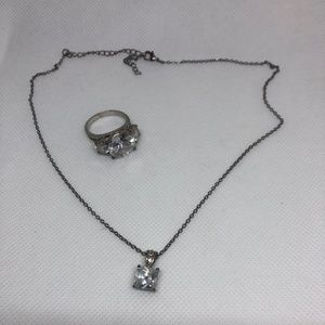 Crystal-looking Ring and Necklace Costume Jewelry Set